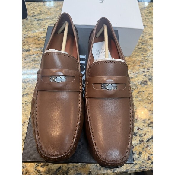 Coach C Coin Signature Drivers Men's 12D Saddle Tan Brown Leather Loafers C8897 - Picture 2 of 7